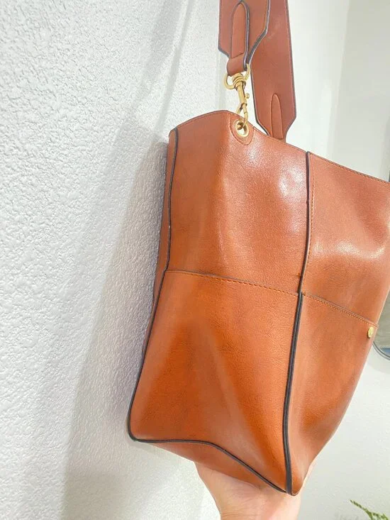 Minimalist Brown Vegan Leather Hobo Bag | Multi-Pocket Slouchy Shoulder Bag - Picture 10 of 10